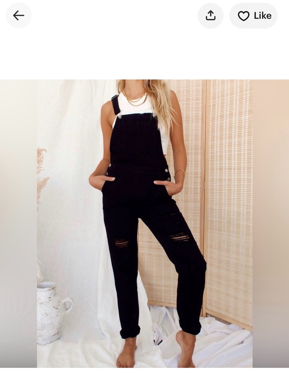 12th Tribe Distressed Black Denim Overalls